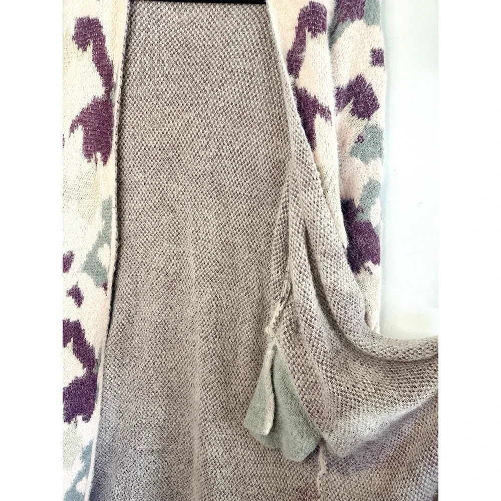 Umgee Boho Oversized Fuzzy‎ Knit Long Cardigan Sweater XL Pink Purple Abstract